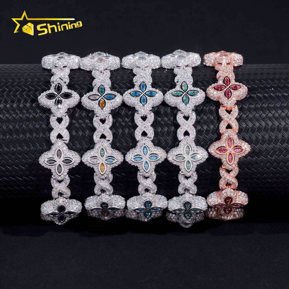 New Design Iced Out Color Cuban Chain Sterling Sier Moissanite 15mm Bracelet Hip Hop Men's Jewelry