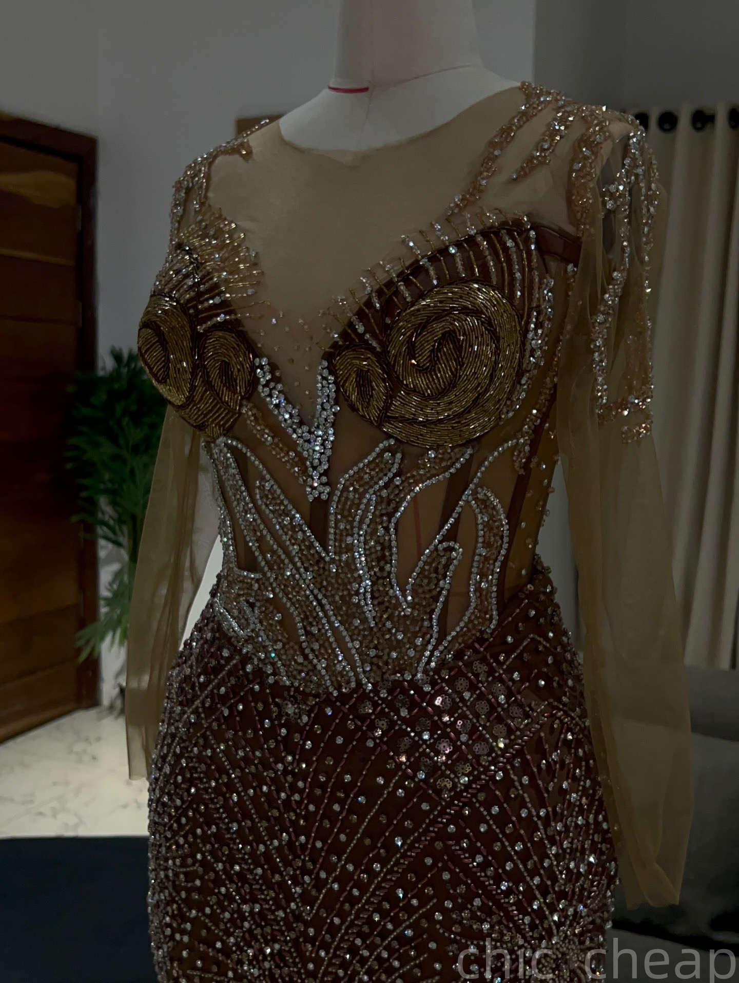 Mermaid Brown Prom Dresses 2025 Beaded Crystals Illusion Evening Formal Party Second Birthday Engagement Gowns Plus Size Dress For Special Occasions Z