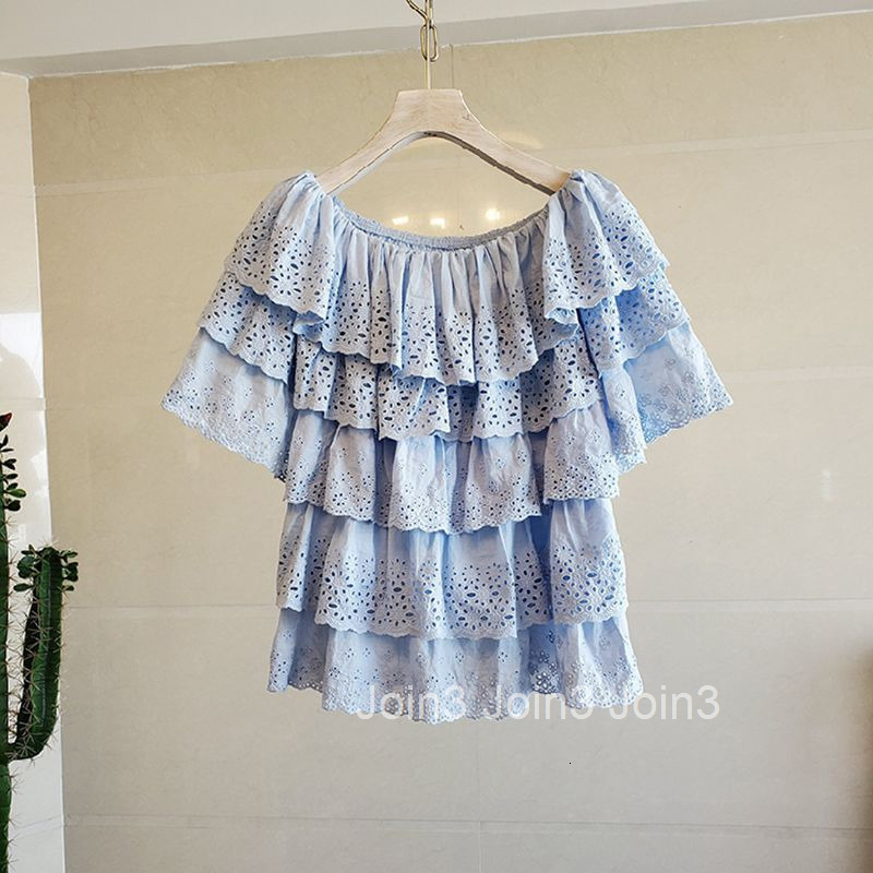 Summer New Fashion Elegant Off-Shoulder Ruffle Cake Short Sleeve Top for Women Internet Celebrity Doll Blouse