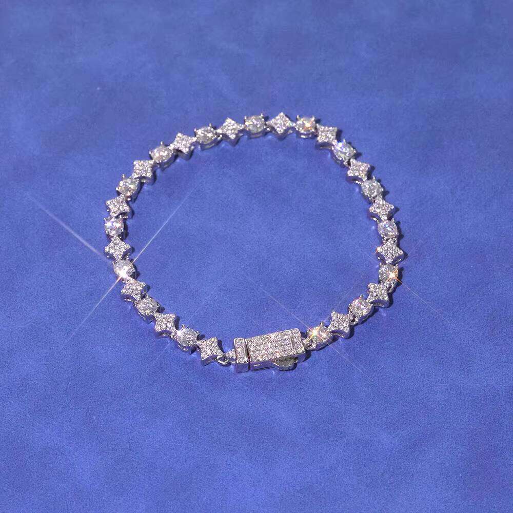 NUOYA Sterling Sier 6mm Star Tennis Chain for Women Shiny VVS Moissanite Bracelet Boutique Jewelry