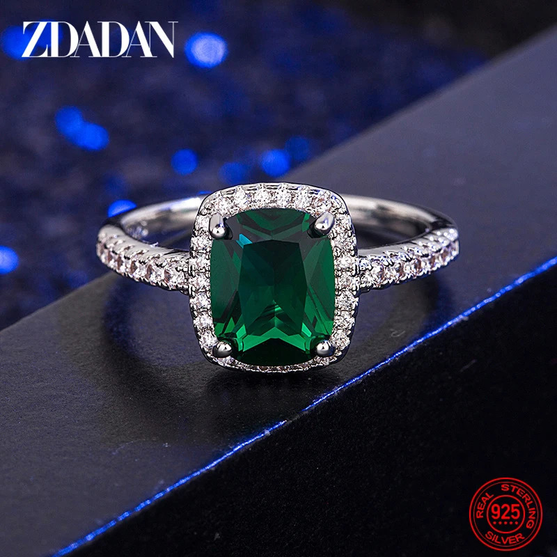ZDADAN 925 Sterling Silver Vintage Emerald Rings For Women Wedding Engagement Jewelry 250729