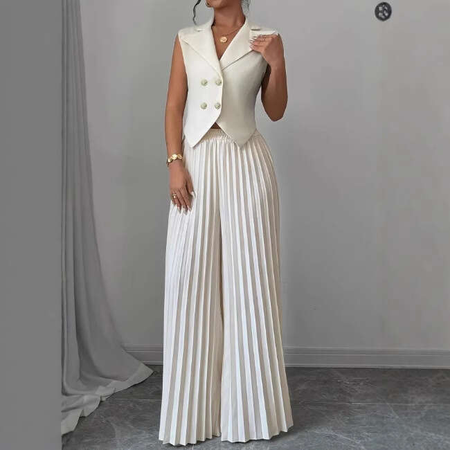 2025 European and American Cross-Border New Fashion Vest Pleated Skirt Pants Set Women's Clothing