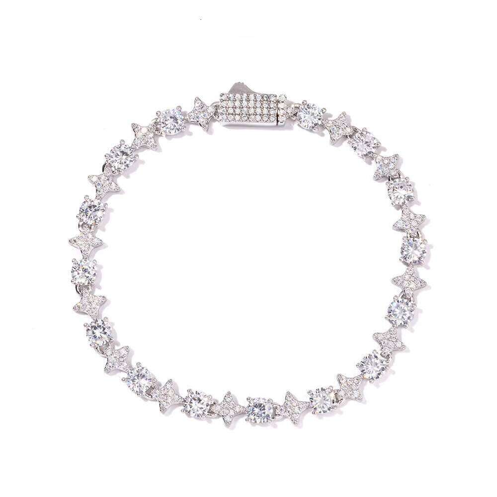 Exquisite 5mm Sier Star Tennis Bracelet Sparkling Moissanite Gems With Secure Spring Clasp Elegant Necklaces
