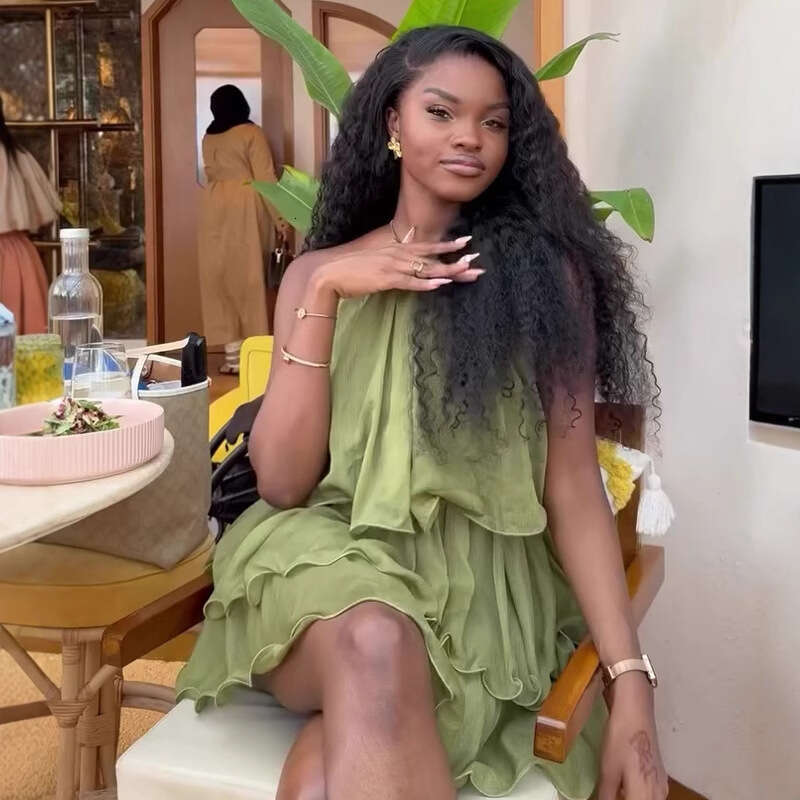 Elegant Sweet Halter Sexy Sleeveless For Women Solid Color Cake Short Dress New Summer B5