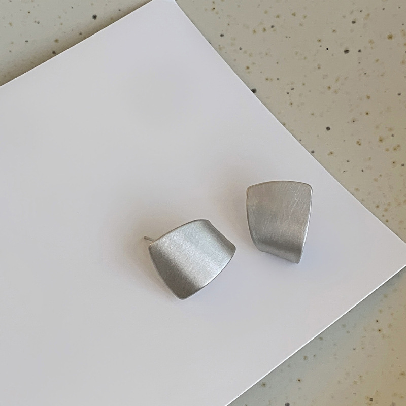 Sier Needle Brushed Geometric Metallic Feel Fashion Simple Earrings Design Sense Niche Women