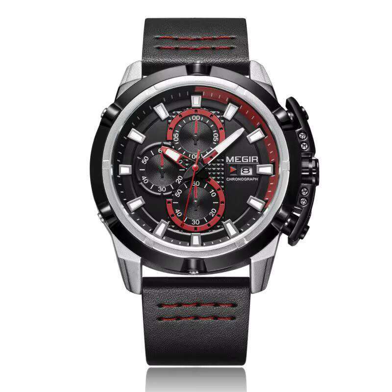 MEGIR Men's Oversized Chronograph Watch - 47mm Genuine Leather, Waterproof, Multi-Function - Bulk Wholesale Watch