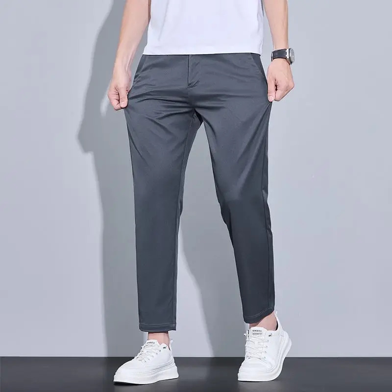 2025 Summer AnkleLength Pants Men Straight Fit Fashion Thin Clothing Solid Color Casual Trousers Male 2838 250717