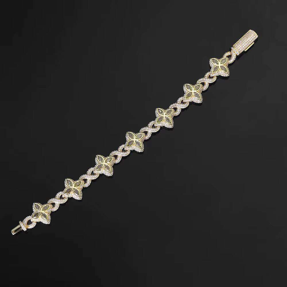 Hip Hop VVS Moissanite Cuban Sterling Sier Multi Color Flower Design Iced Out Chain Bracelet Jewelry for Women