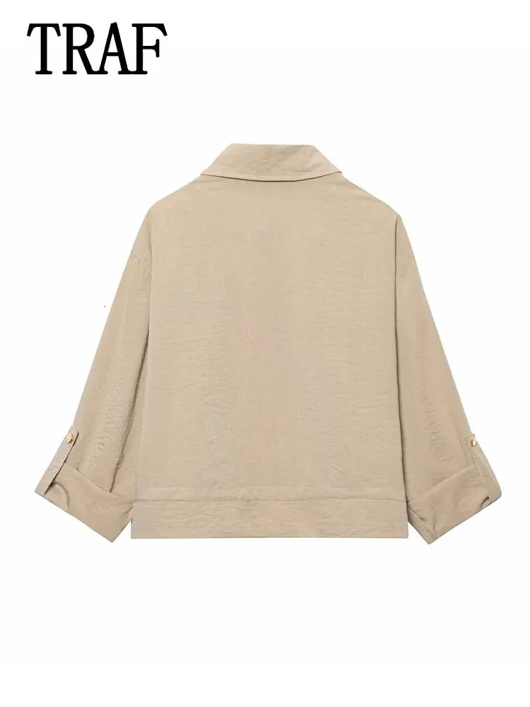 TRAF Casual Women Jackets Turndown Collar Long Sleeve Pockets Loose Coats Fashion Spring Holiday Outerwear 250729