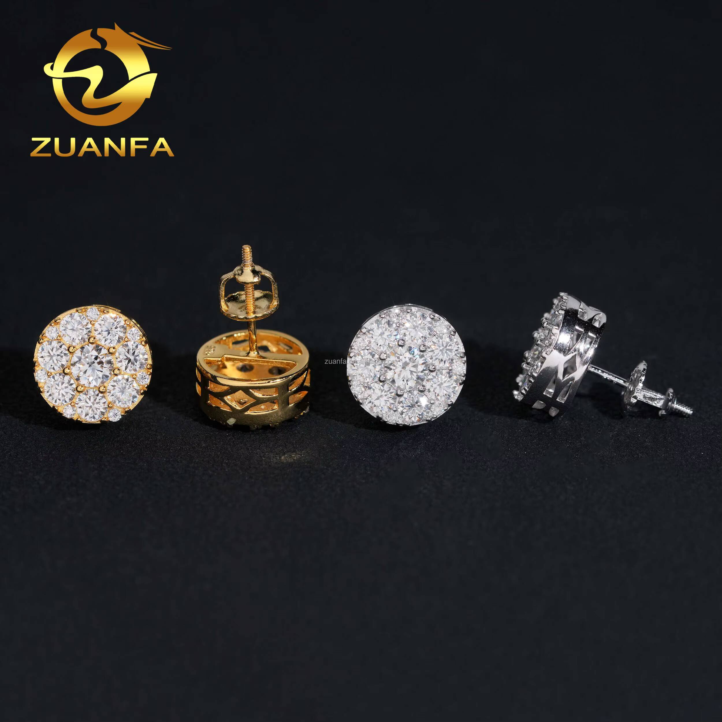 2025 Hot Selling Rhodium Plated Bulk Stock in America Warehouse Rapper Jewelry Hip Hop S925 Screw Back Moissanite Stud Earrings