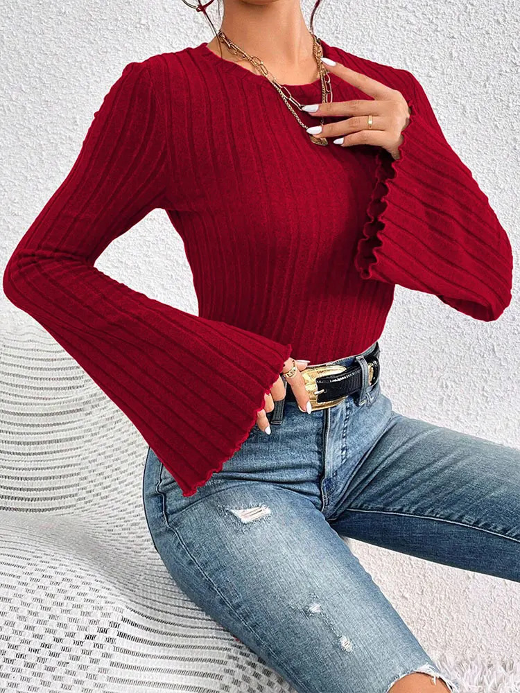 Women Tshirt Autumn Fashion Streetwear Oneck Casual Slim Long Sleeves Sexy Red Tees Elegant Female Versatile Top Clothing 250729