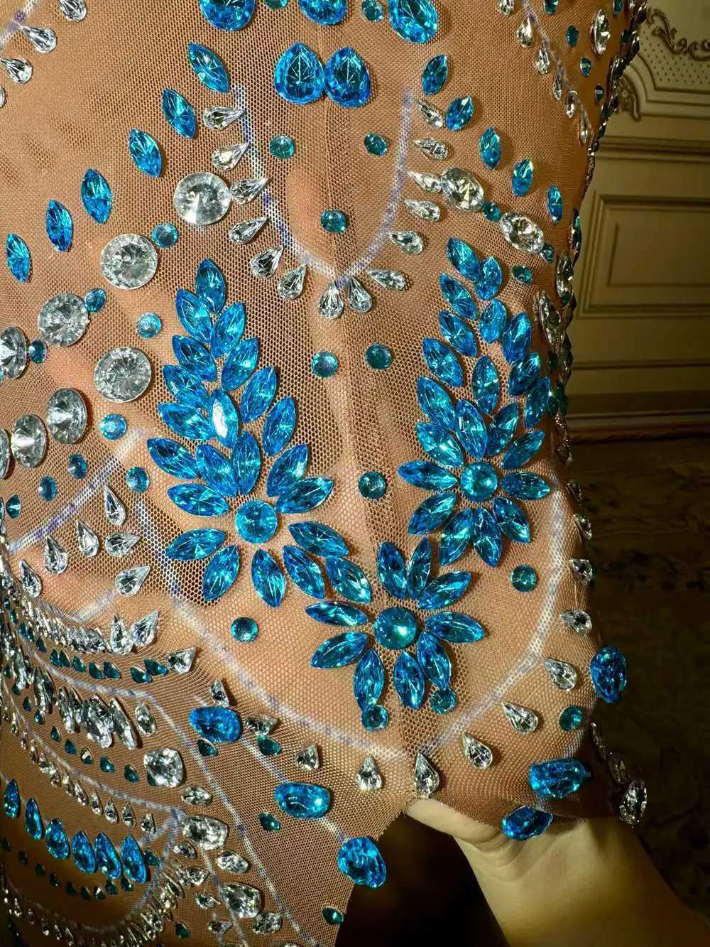 Sparkly Rhinestones Long Dress for Women Sexy Dark Mesh Birthday Celebration Wedding Evening Prom Dress Photo Shoot Wear Z250728