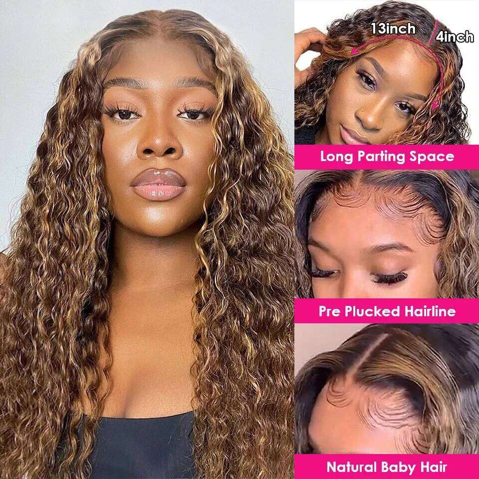 13x4 Highlight Human 13x6 Hd Frontal 40 Inch Curly Wigs Deep Wave Lace Front Wig Pre Plucked With Baby Hair