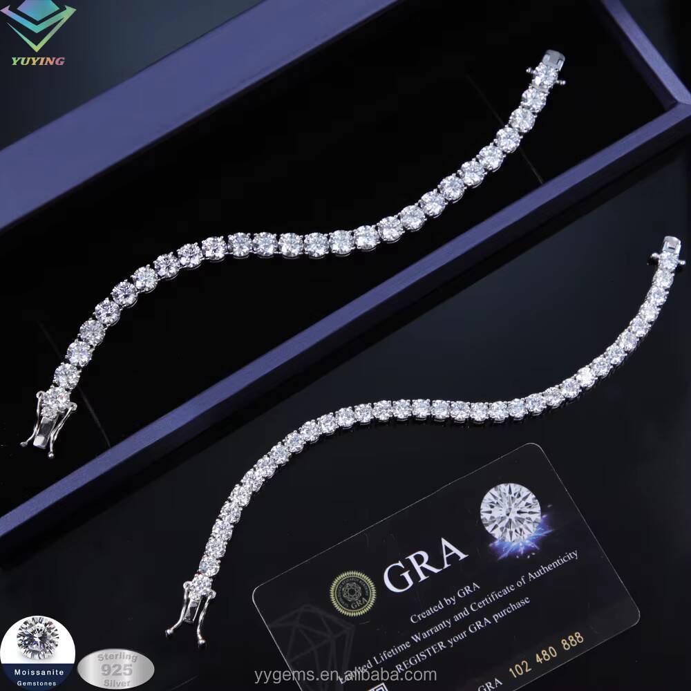 Yu Ying 7~9inch S925 Sterling Silver Mossanite Tennis Bracelet 4mm Moissanite Tennis Chain for Women Men Jewelry