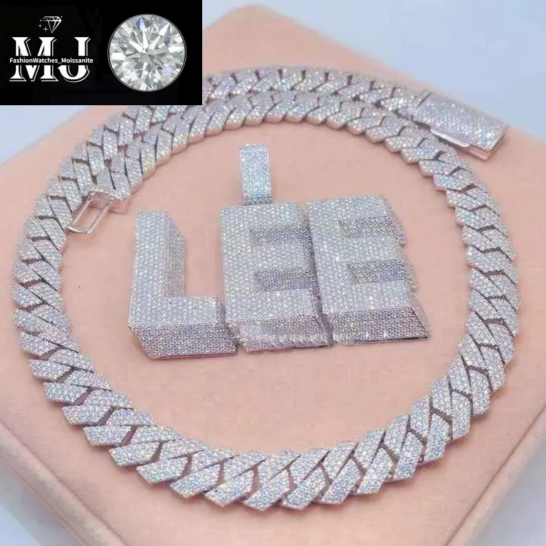 Customized DIY Name Letter Pendant 20mm Cuban k Chain Necklace Sterg Sier Moissanite Baguette Dia Pendent For Men