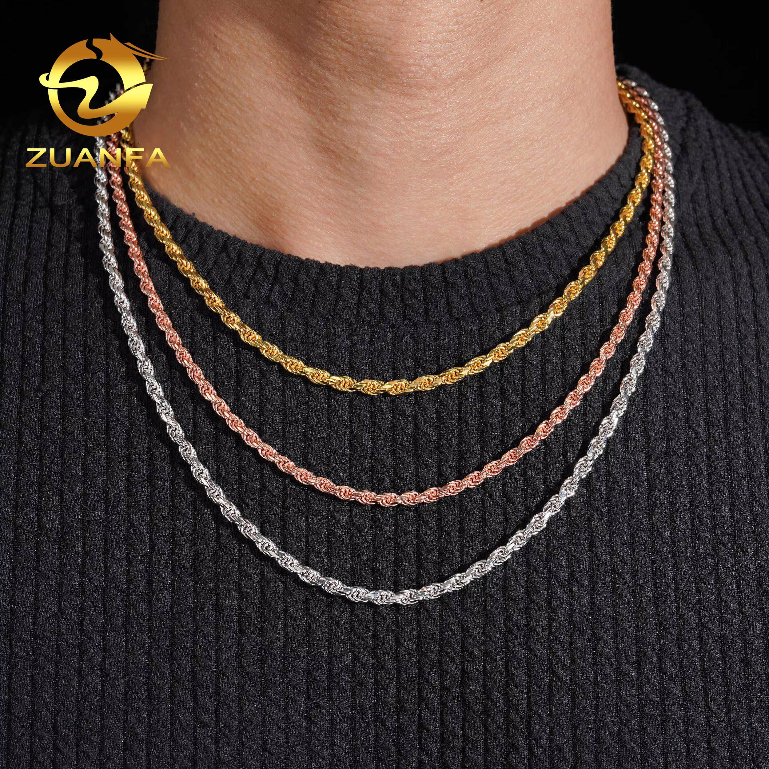3.5mm 925 Silver Rope Chain Hip Hop Jewelry Iced Out Cuban Link Chain Pass Diamond Tester