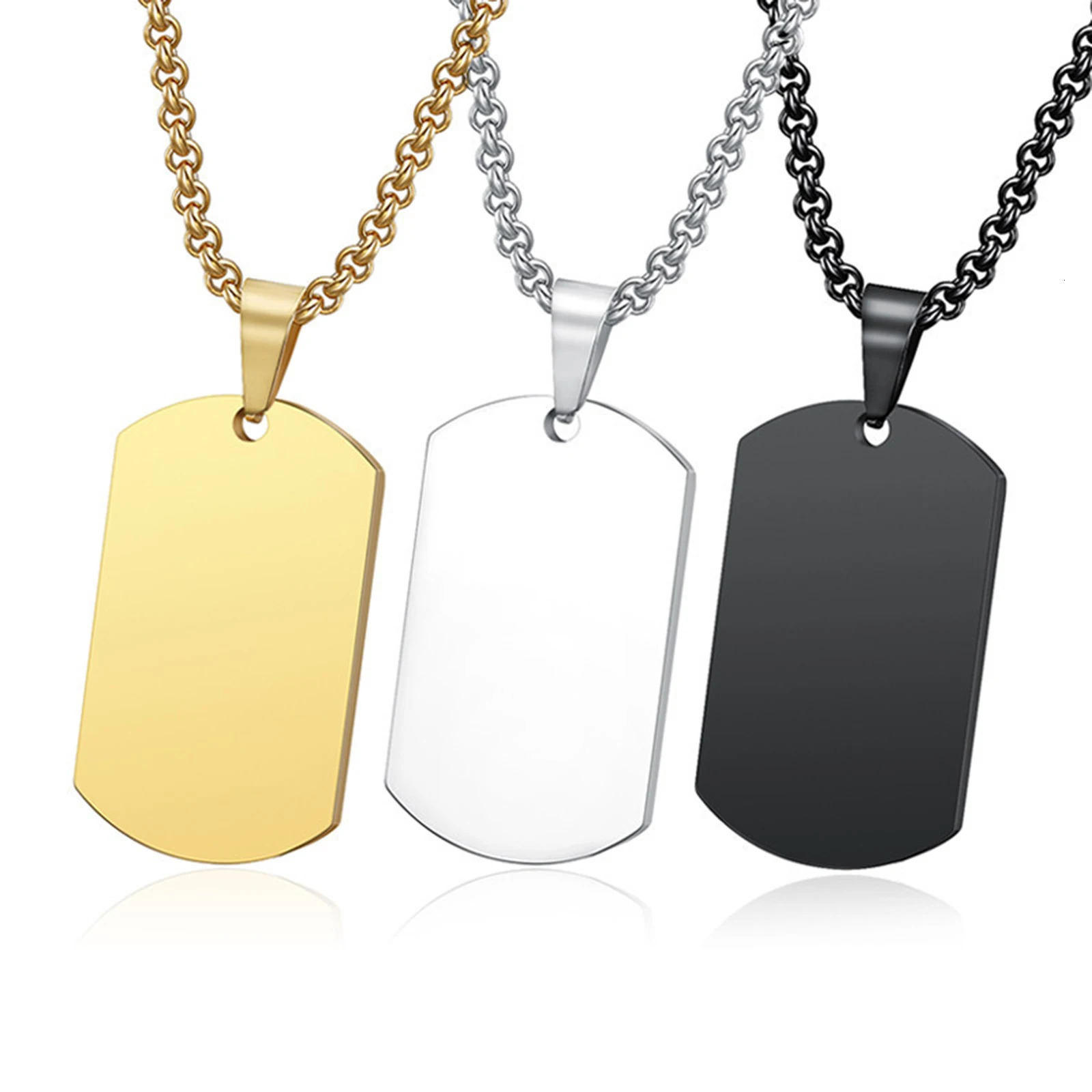1PC Hip Hop Military Style Stainless Steel Dog Tag Pendant Necklace for Men Women Personalized Engraved Id Card Name Jewelry 250729