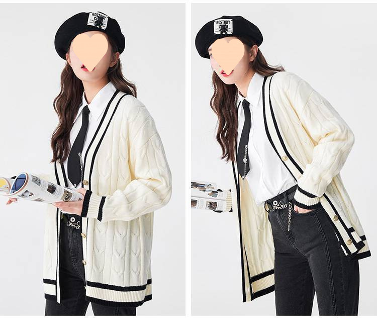 Women Cardigan Sweater for Men and Women Korean Version Designer Knitwear Hong Kong Retro High-Grade Long Sleeve Couple Sweater Coat S-3XL
