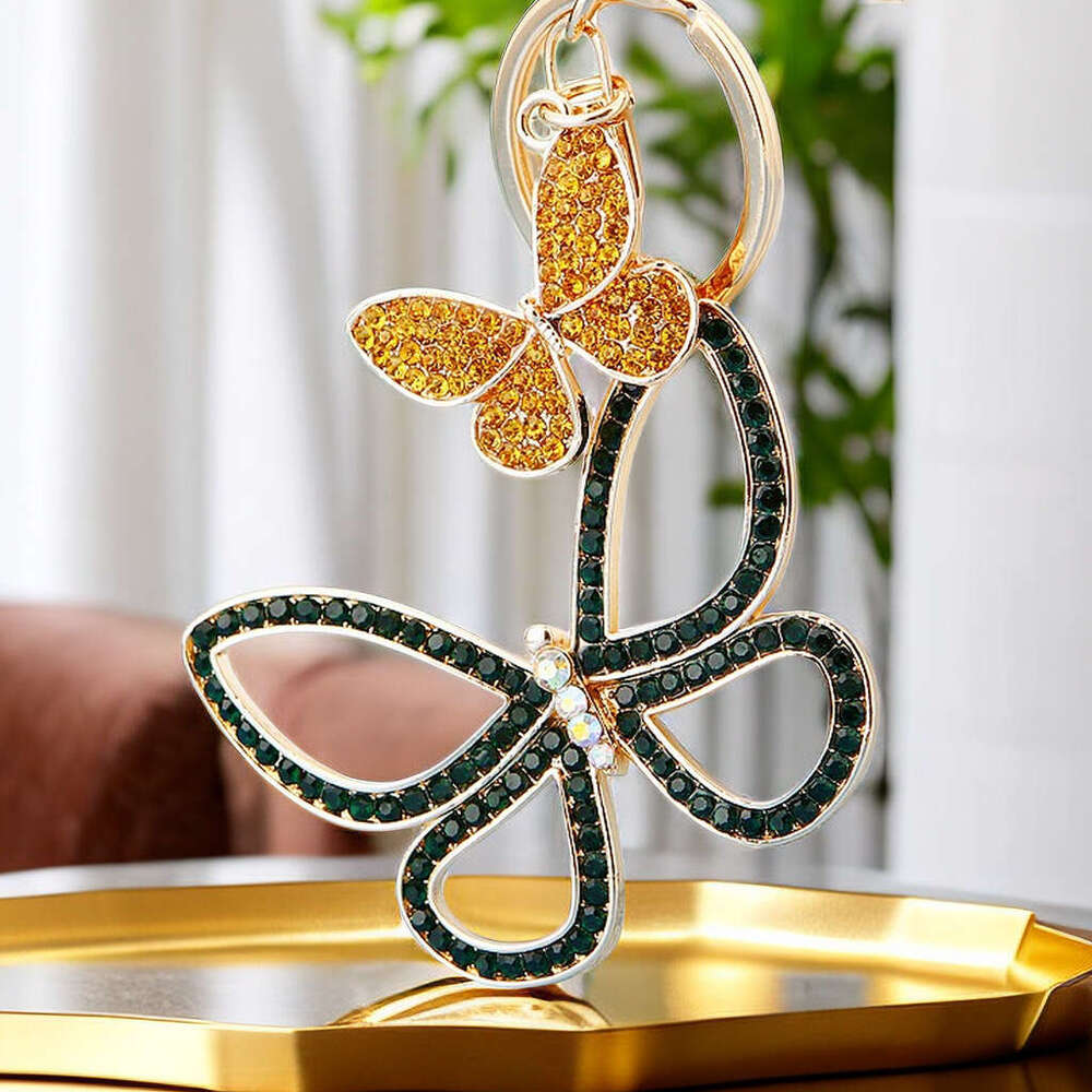Inlaid Diamond Hollow Butterfly Car Metal Cute Women's Bag Pendant Keychain High-end Creative Gift