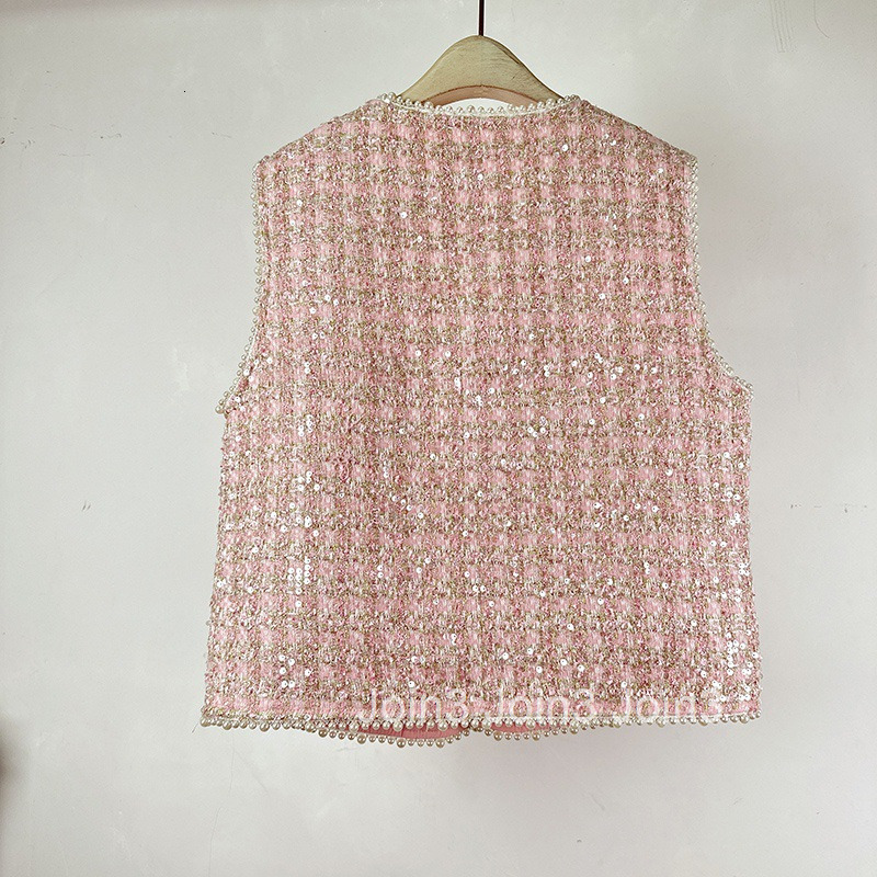 Socialite Autumn Winter New Style Heavy Sequins Beaded V-neck Cardigan Vest Jacket Short Womens Top Vest