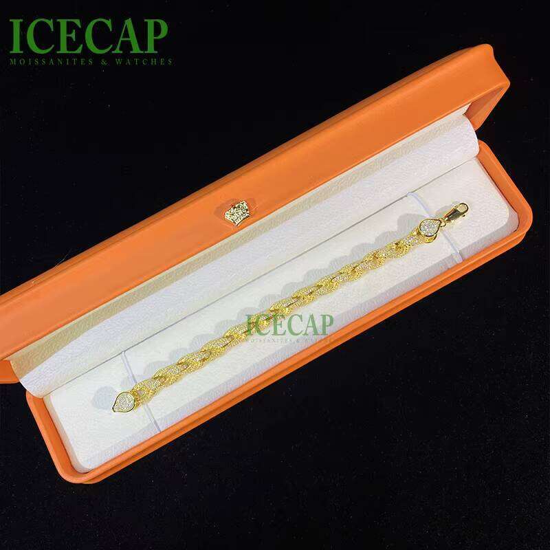 Fine Jewelry 8mm Moissanite Hip Hop Dia Gold Color Sier Iced Punk Cuban Link Rope Bracelet