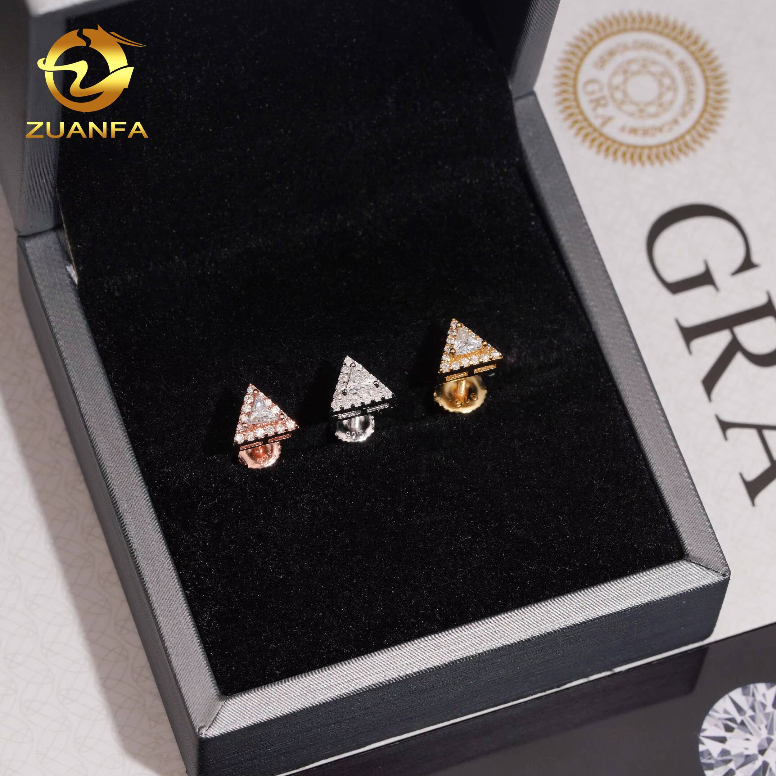 RTS Triangle Cut Diamond Unique Shape Iced Out Earring Hip Hop Moissanite Jewelry 925 Silver VVS Moissanite Stud Earrings