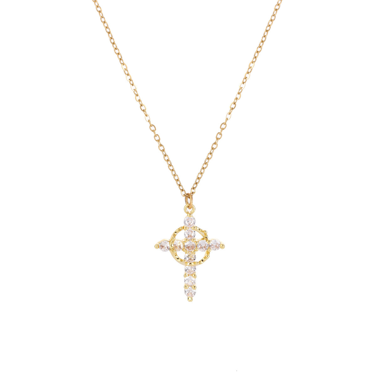 Hot Selling Dia-Studded Cross Pendant for Women, Rotatable Fashionable Versatile Light Crown Necklace Clavicle Chain Jewelry for Women