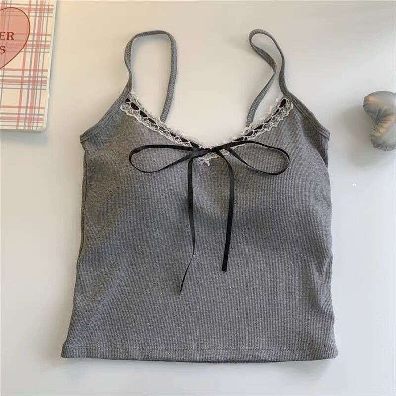 Designer T Shirt Pure Desire Lace Trim Camisole With Chest Pads For Women, Sweet And Spicy Bowknot Short Top For Inner And Outer Wear