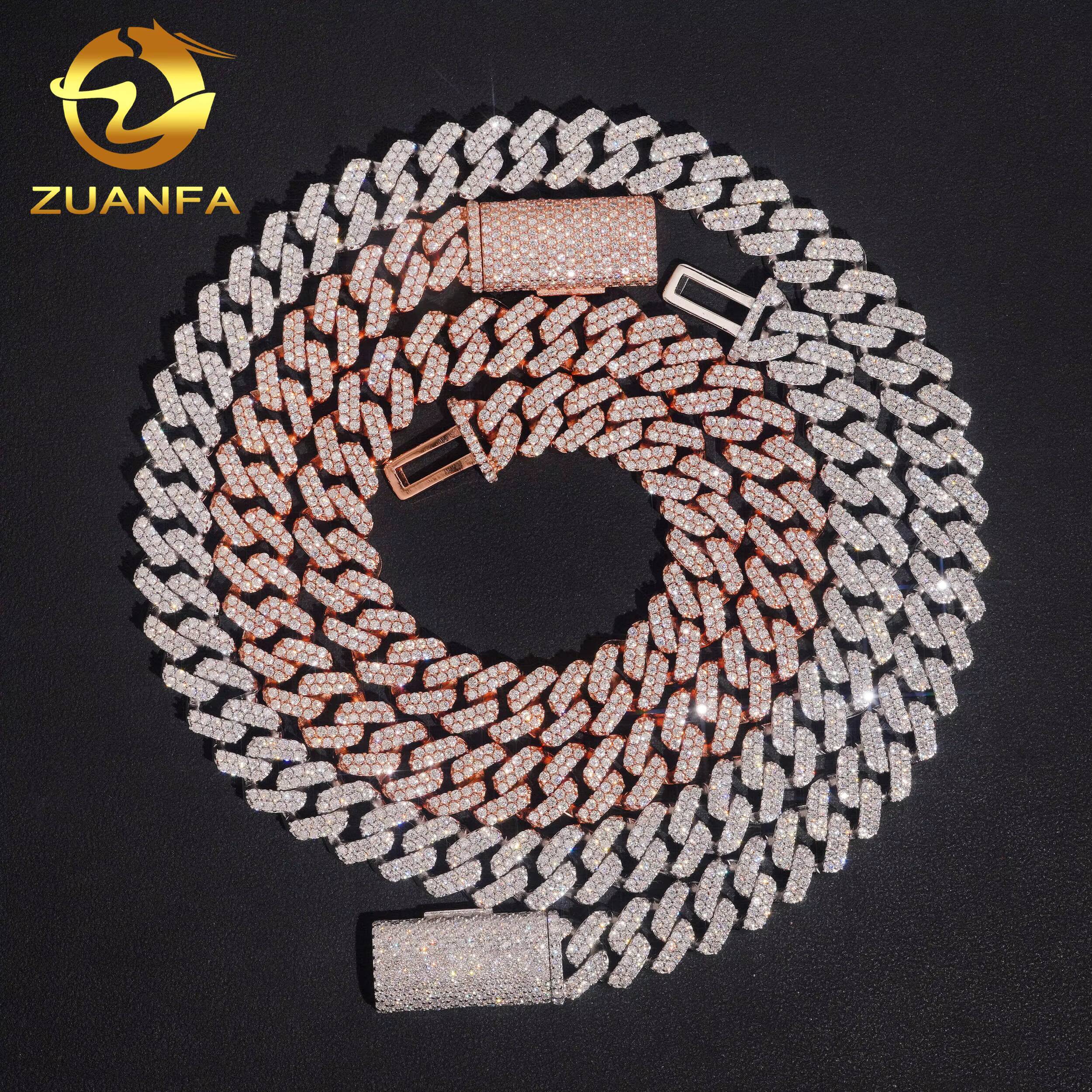 12.6mm 2Rows Hip Hop Jewelry Custom Iced Out Bracelet 925 Sliver Cuban Link Chain VVS Moissanite Diamond Miami Necklace Bracelet