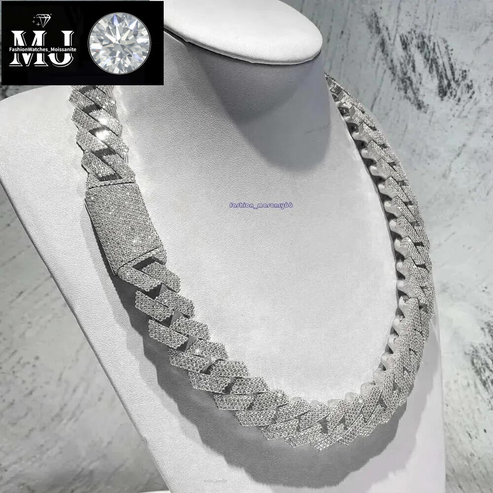 Hip Hop Rapper Mossanite Necklace Jewelry Vvs Sterg Sier 20mm Black Dia Moissanite Cuban k Chain