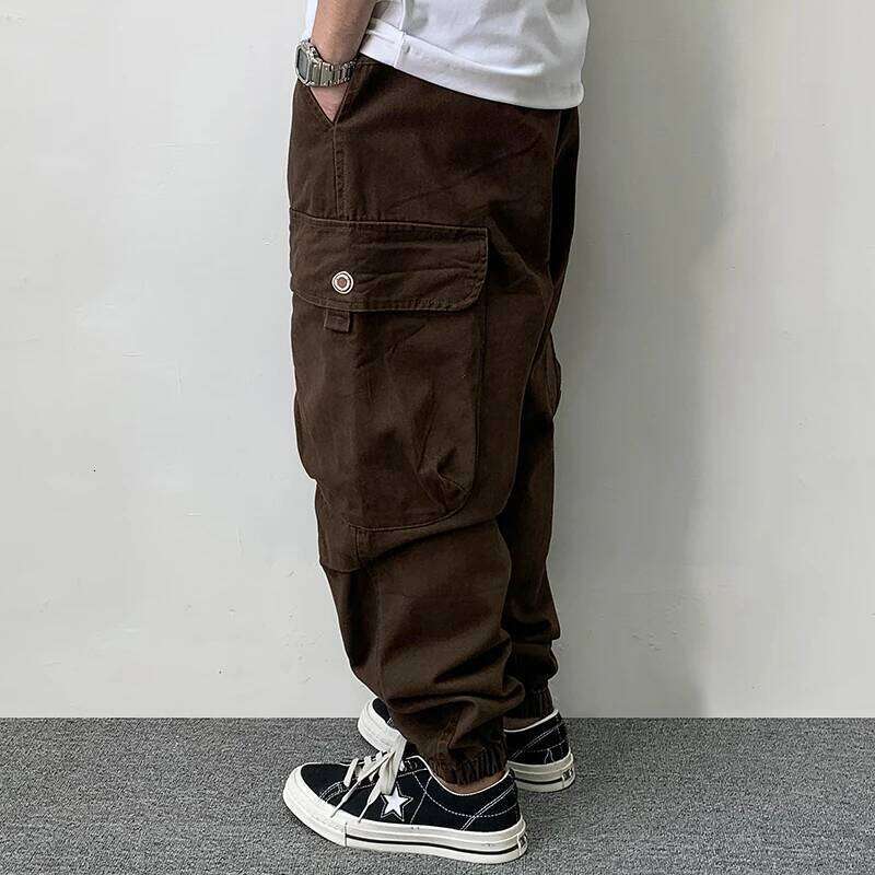 High Quality Long Staple Cotton Twill Multi-Process Cargo Streetwear Khaki Work Pants For Men Haruku Tactical Joggers 250726