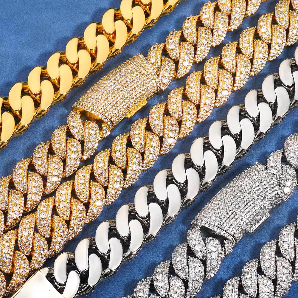 NUOYA 16mm Three Row Cuban Chain Necklace 925 Silver Iced Out VVS Moissanite Hip Hop Luxury Jewelry