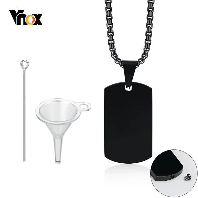 Vnox Men Dog Tag Container Pendant Necklace Stainless Steel Cremation Urn Jewelry Ashes Funnel Filler Kit Accessory 250729
