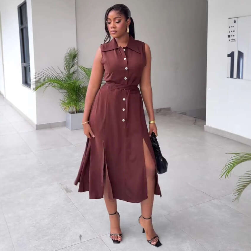 Women's High-End Design Loose Flowing Tie Slimming Vest Plus Size Stylish Long Dress B5