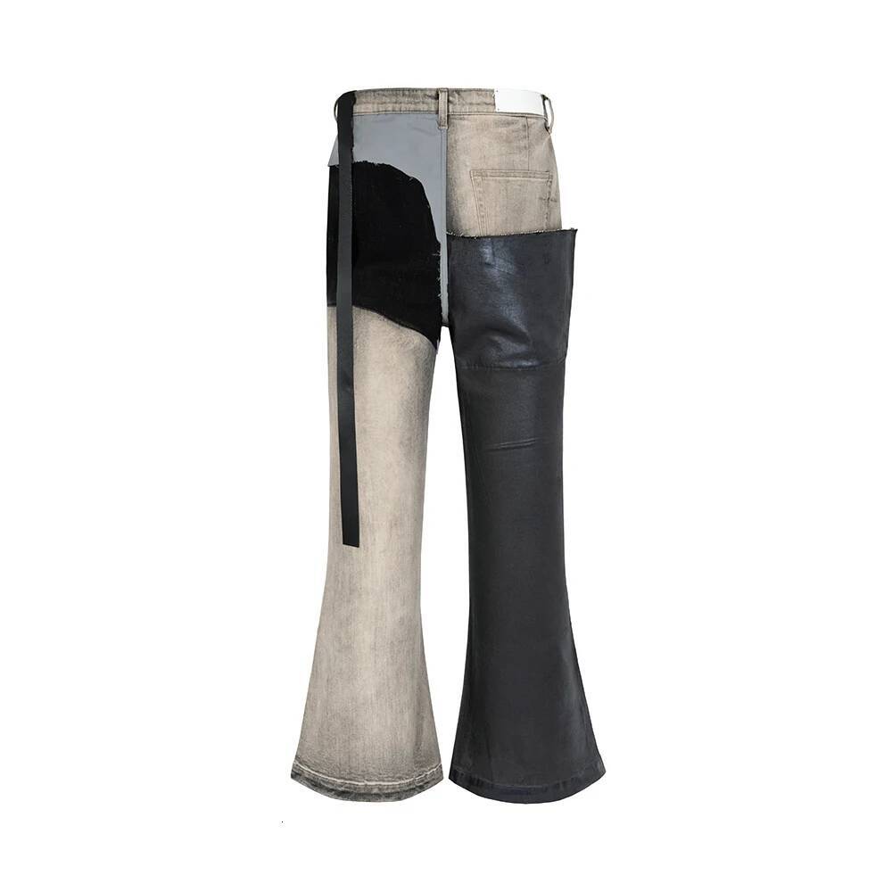 RO Style Ribbons Patchwork Gradient Stacked Wax Pants Unisex Straight Streetwear Baggy Y2k Flare Jeans Oversized Loose Cargos