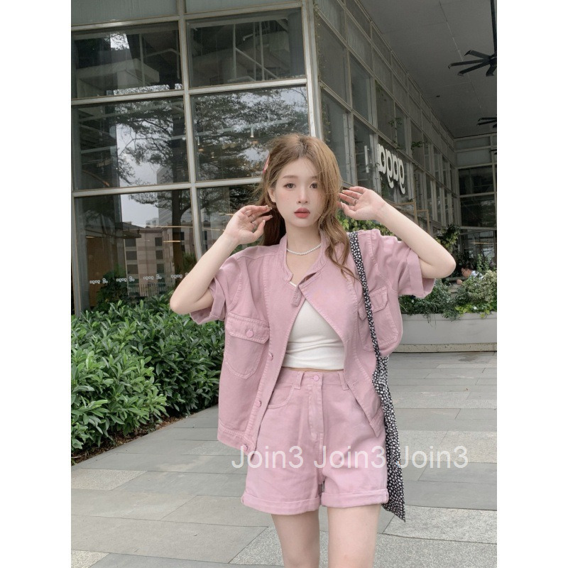 Summer New Design Loose Short Sleeve Denim Jacket Wide Leg Shorts Womens Fashion Set