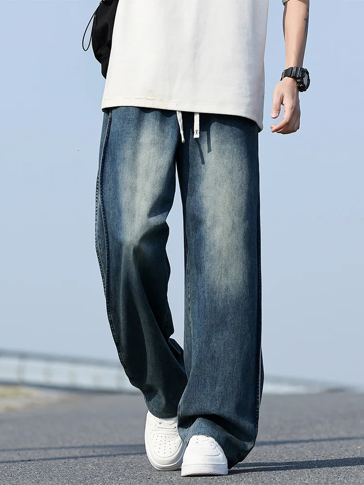 Mens Summer Baggy Jeans Big Size 8XL 7XL 6XL Lightweight Cotton Wide Leg Straight Denim Pants Loose Fit Blue Trousers 250729