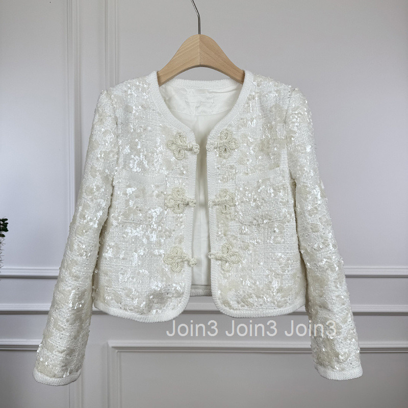 2025 New Chinese Style Small Fragrance White Scale Short Tweed Jacket Slimming High-end Women