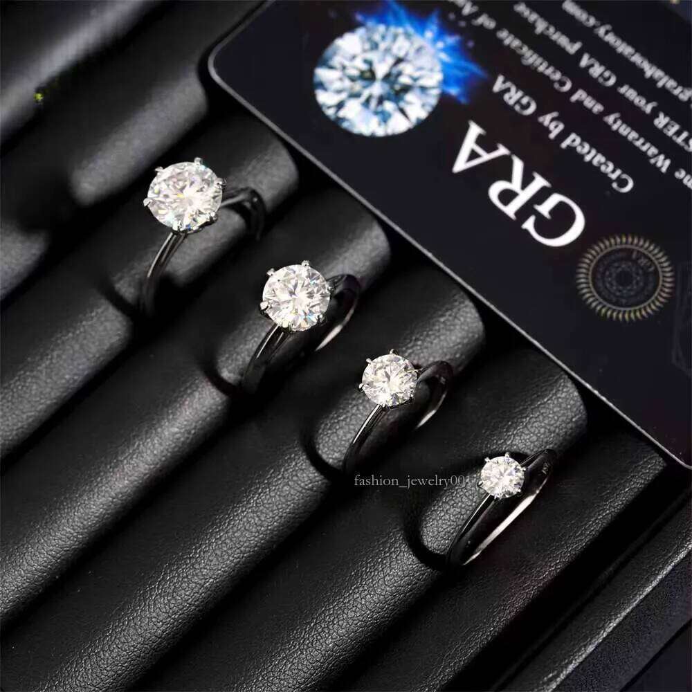 0.5ct 1ct 2ct 3ct Moissanite Engagement Rings Sier 6 Prong Set Women Wedding Ring Pass dia tester Solitaire ring