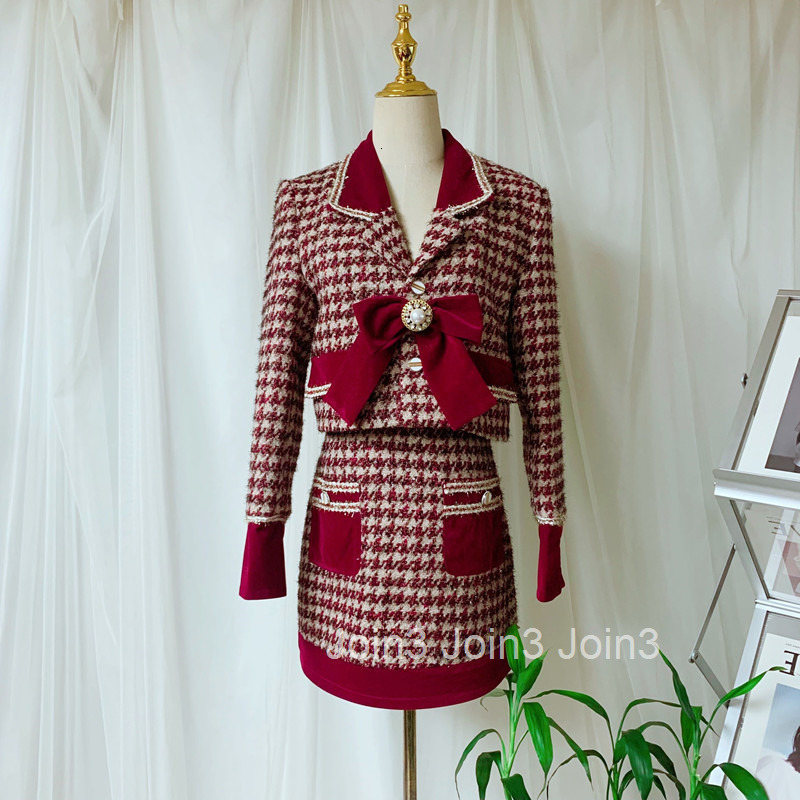 French Fragrance Set Womens Cotton Winter Joyful New Year Christmas Suit Coat Bow Half Skirt Two Pieces