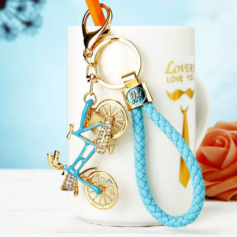 Creative Lucky Rope Alloy Inlaid Diamond Bicycle Car Bag Pendant Metal Keychain Gift