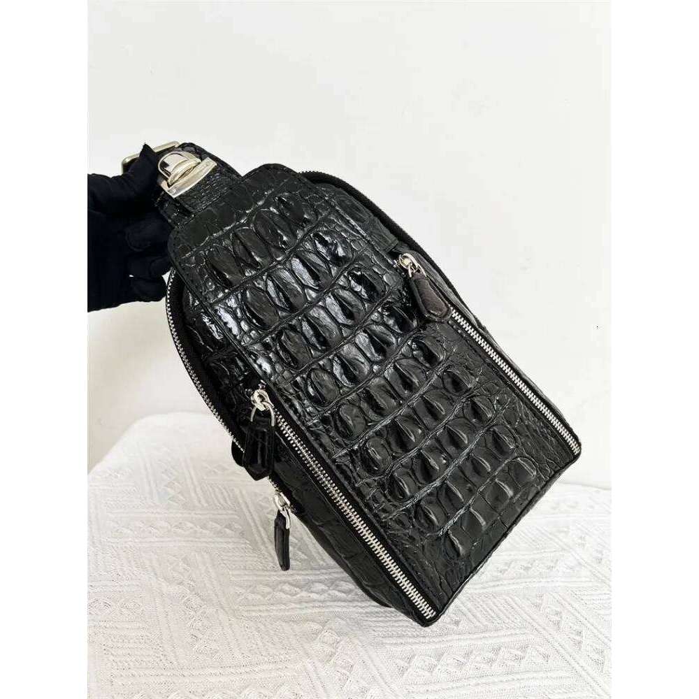Mens Genuine Leather High Quality Crocodile Skin Casual Motorcycle Chest Bag Hasp Zipper Single Shoulder Crossbody Bags Male