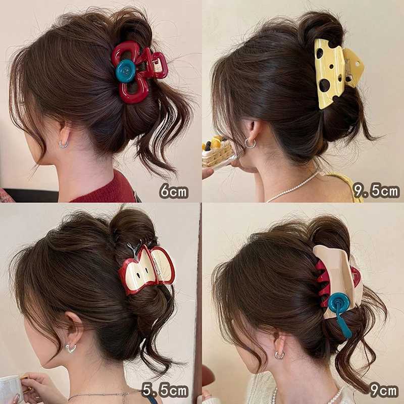 Red Button Grab Clip Women 2024 Back Of Head Hair Clip Headpiece Hairpin Hair Accessories Z250729