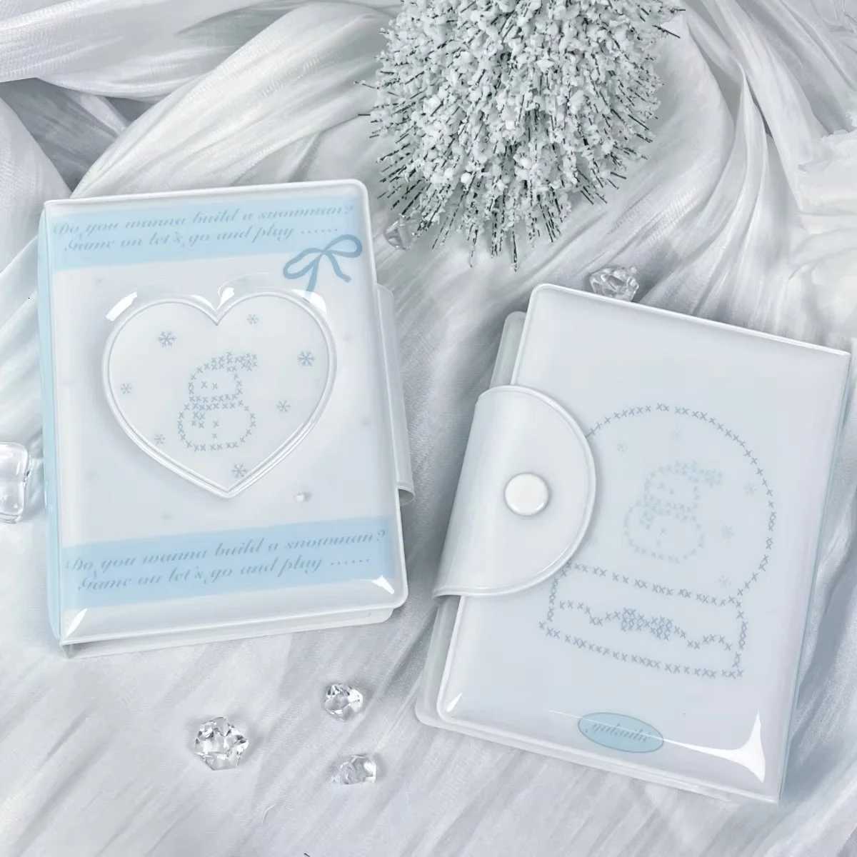 Blue Bow Snowman Crystal Ball Mini Photo Album Large CapaciTY Photo Card Holder PU Material Pop Idol Photo Card Holder Suitable for CelebriTY Album Ca