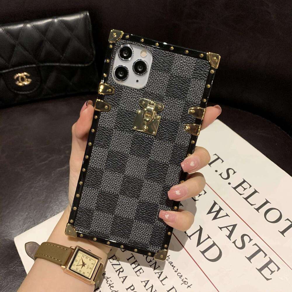 DHgadgets Suitable for Apple 16 Pro Max Plaid Square Case iPhone 15 Old Flower Checkerboard Phone Cover
