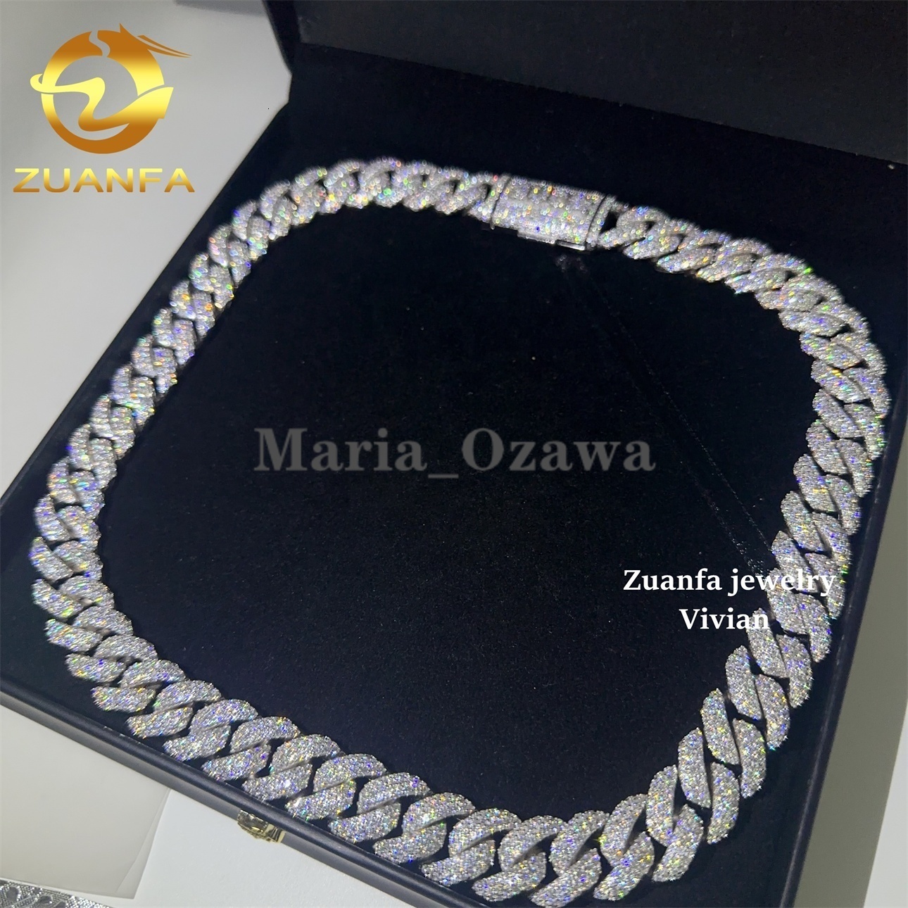 15MM Cuban Link Moissanite Iced Out Necklace Lab Grown Diamond Necklace Sterling Silver 925 VVS Moissanite Hip Hop Cuban Chain