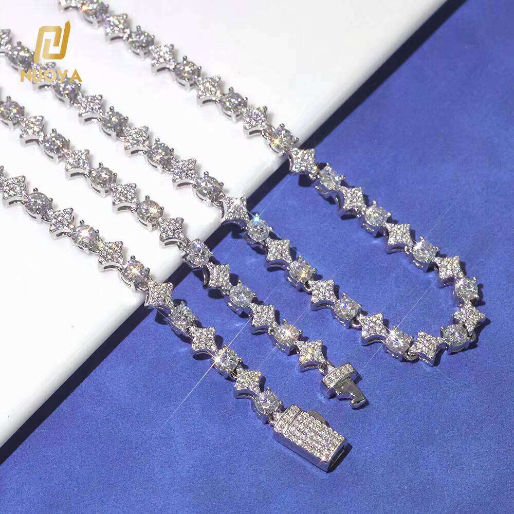 NUOYA 6mm Width Star Design Shiny VVS Moissanite Necklace Custom Women's Fine Jewelry Sterling Sier Tennis Chain