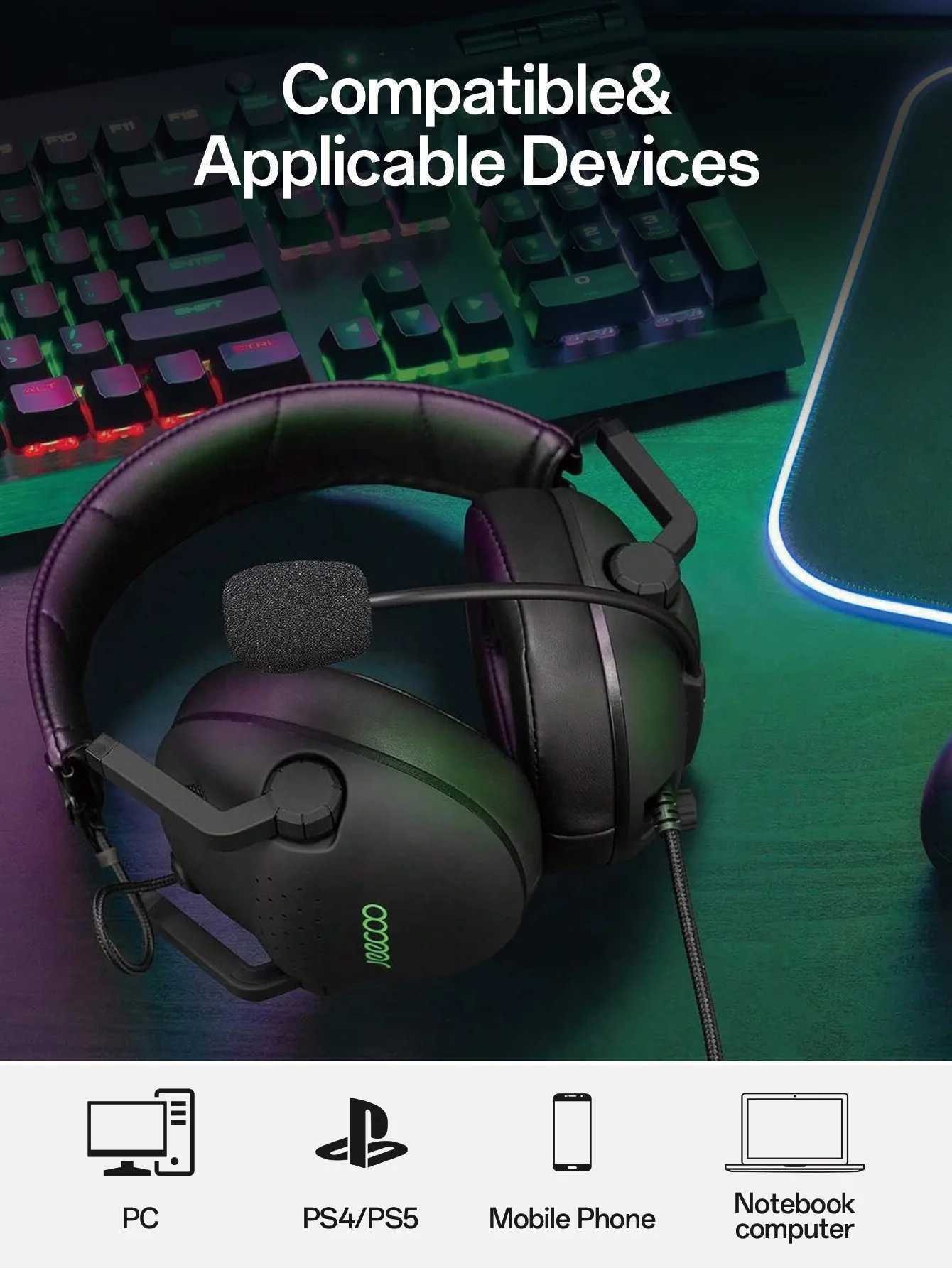100% Authentic Product JEECOO J50 Wired Headset with Noise-Canceling Mic Suitable for PC Mobile - Over-Ear Gaming Headphones R250728