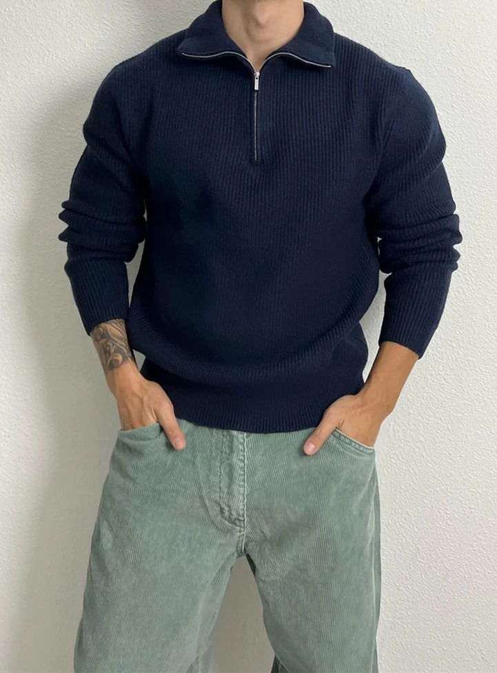 American Sle Hard Man f Zip High Collar Knitted Muscle Men Slim Elastic Long Sleeve Tshirt Pure Color Striped Sweater 250729