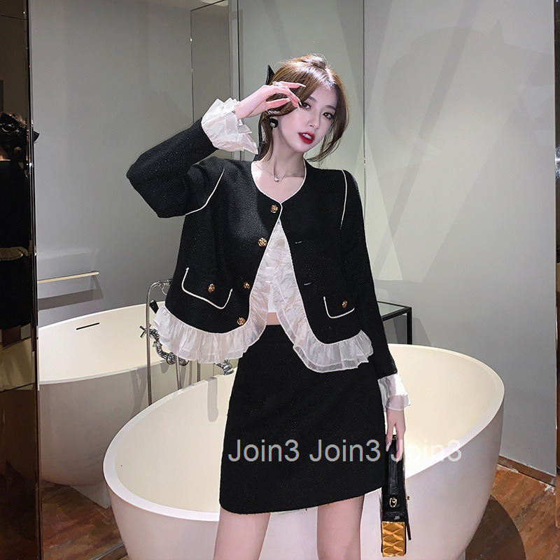 Trendy and Elegant Womens Set Autumn New Fashion Ruffled Short Jacket and Skirt Two-Piece Set